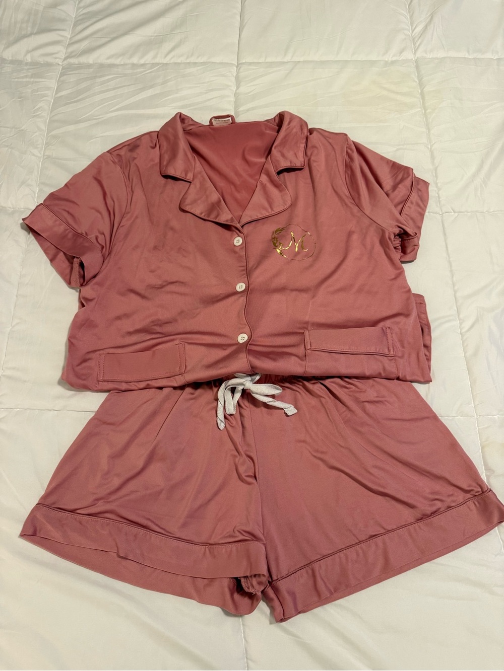 Womens Rose Mauve Short Sleeve Pajama Set - Soft Lounge Shorts and Top M logo